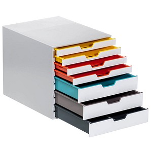 DURABLE Schubladenbox VARICOLOR®  weiß mit bunten Farblinien 762727, DIN A4 mit 7 Schubladen, 1 St.