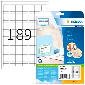 HERMA Etiketten 4333 weiß 25,4 x 10,0 mm, 25 Blatt