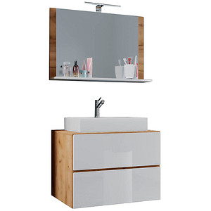 VCM my bath Badmöbel-Set Lendas M 915292 honig-eiche, weiß 81,0 x 46,0 x 134,0 cm