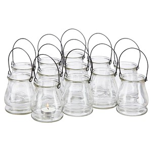 4052025234447 - Windlicht aus Glas 12er Set runde Glasvase mit Henkel Tischdeko für Drinnen u Draußen 10 cm hoch klar - Relaxdays