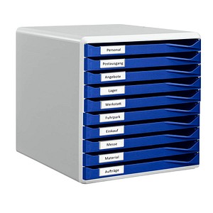 LEITZ Schubladenbox Formular-Set  blau 52810035, DIN A4 mit 10 Schubladen