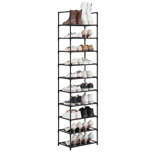 0194343038698 - Schuhregal10 Ebenen Schuhablage Schuhaufbewahrung schmal 28 x 45 x 173 cm Metallgestell Ablagen aus Vliesstoff für Flur Schlafzimmer