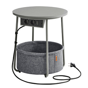 0194343153551 - Vasagle Beistelltisch rund mit Ladestation kleiner Tisch mit Steckdose Couchtisch USB-Anschlüsse Stoffkorb Wohnzimmer Schlafzimmer Nachttisch