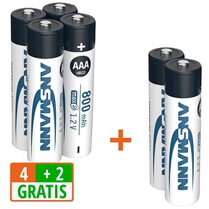 Image of 4 + 2 GRATIS: 4 ANSMANN Akkus maxE Micro AAA 800 mAh + GRATIS 2 St.