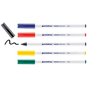 Edding Textilpen - Rundspitze, 1 mm, 5er Set basic colours 4057305013194 Edding 5 Stück