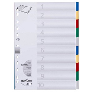 DURABLE Ordnerregister Vollformat blanko blau, gelb, rot, grün, grau 10-teilig, 1 Satz