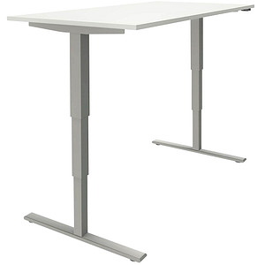 4260429768899 - fastline elektrisch höhenverstellbarer Schreibtisch weiß rechteckig T-Fuß-Gestell silber 1600 x 800 cm