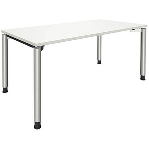 4260429768967 - fm Sidney höhenverstellbarer Schreibtisch weiß rechteckig 4-Fuß-Gestell Rundrohr silber 1600 x 800 cm