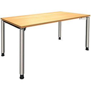 4260267325070 - fm Sidney höhenverstellbarer Schreibtisch buche rechteckig 4-Fuß-Gestell Rundrohr silber 1600 x 800 cm