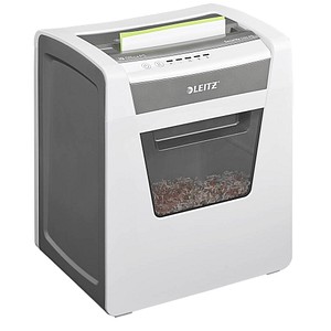 AKTION: LEITZ IQ Office Aktenvernichter mit Partikelschnitt P-5, 2 x 15 mm, bis 10 Blatt, weiß mit 30 Euro CashBack