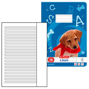 herlitz Schulheft Hund x.book Lineatur 3 liniert A4 mit Rand, 16 Blatt, 1 St.