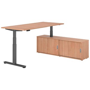 4032062330098 - VXDSM19SB elektrisch höhenverstellbarer Schreibtisch nussbaum rechteckig T-Fuß-Gestell grau 1800 x 800 cm