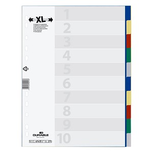DURABLE Ordnerregister Vollformat, Überbreite blanko blau, gelb, rot, grün, grau 10-teilig, 1 Satz