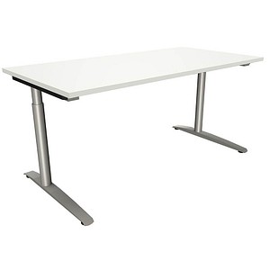 4260429768929 - fastline höhenverstellbarer Schreibtisch weiß rechteckig C-Fuß-Gestell Rundrohr silber 1600 x 800 cm