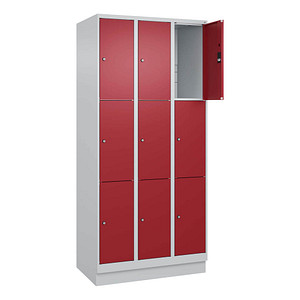 4066681684218 - Schließfachschrank Classic PLUS lichtgrau rubinrot 080020-303 S10001 9 Schließfächer 900 x 500 x 1950 cm 4066681684218 C+P-