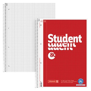 Brunnen Collegeblock 10-6783201 Student Recycling, Lineatur 22 / kariert mit Rand innen, A4, 70g, rot, 80 Blatt 4003273659858 Brunnen