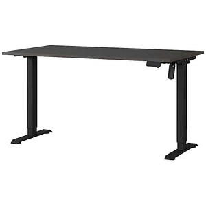 GERMANIA Boras höhenverstellbarer Schreibtisch grafit rechteckig, T-Fuß-Gestell schwarz 140,0 x 80,0 cm