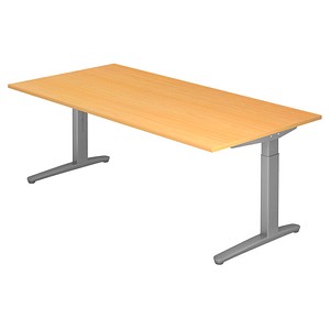 HAMMERBACHER VXB2E höhenverstellbarer Schreibtisch buche rechteckig, C-Fuß-Gestell silber 200,0 x 100,0 cm