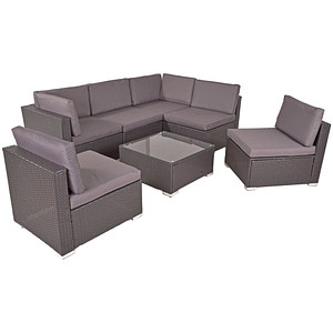 Garden Pleasure Loungegruppe Sansibar grau, silber Kunststoff, Metall, 18-teilig