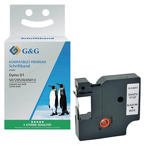 G&G Schriftband D1 ersetzt Dymo 45013/S0720530 10286, 12,0 mm, schwarz auf weiß, 1 St.