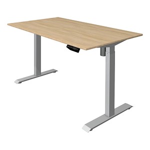 Kerkmann Move 1 elektrisch höhenverstellbarer Schreibtisch eiche hell rechteckig, T-Fuß-Gestell silber 140,0 x 80,0 cm