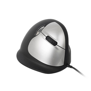 r-go HE Ergo Vertical Mouse Größe L rechts Maus ergonomisch kabelgebunden schwarz, silber