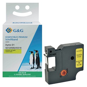 G&G Schriftband D1 ersetzt Dymo 45018 S0720580 15572, 12,0 mm, schwarz auf gelb, 1 St.