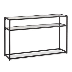 4052025326074 - Konsolentisch 2 Ablagen schmaler Eingangstisch Flur & Wohnzimmer Metall Glas hbt 70x110x30 cm schwarz - Relaxdays